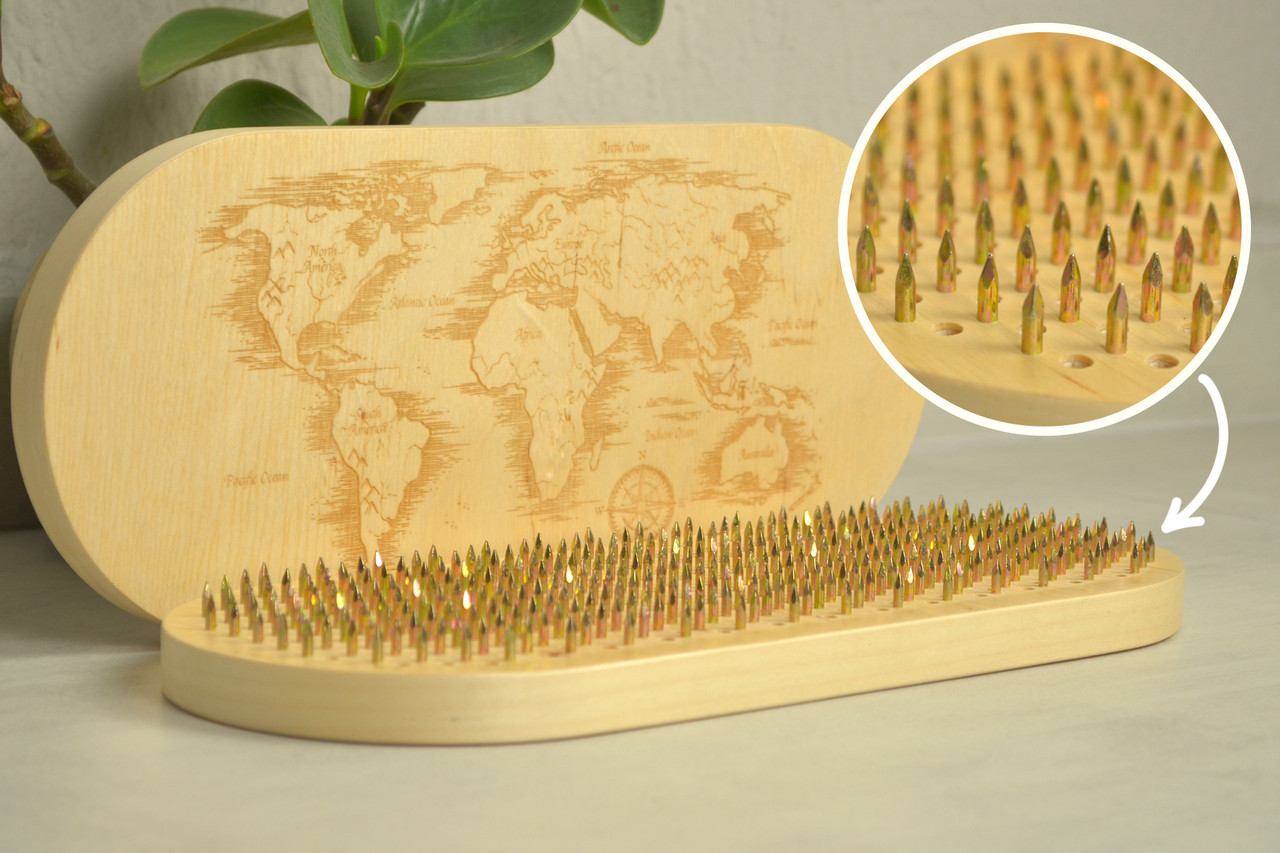 Полегшена (легка) дошка Садху для початківців з гравіюванням "Карта світу" Оцинковані (жовті), фото 1