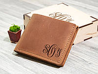 Гаманець з натуральної шкіри з гравіюванням ініціалів, подарунок для чоловіка