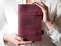 Кожаный блокнот «Цветок» со сменным блоком, корпоративный подарок на 8 марта LBL-0006