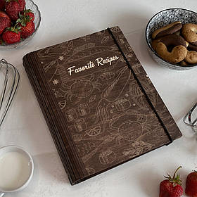 Кулінарна Книга з натурального дерева на 75 аркушів з гравіюванням Favorite recipes 2 від "SKINWOOD" CB-004