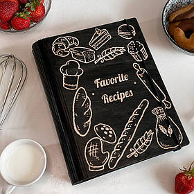 Книга Кулінарна на 75 аркушів із натурального дерева з гравіюванням Favorite recipes 3 від "SKINWOOD" CB-005