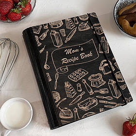 Дерев'яна Кулінарна Книга з дерева на 75 аркушів з гравіюванням Mam`s recipe book від "SKINWOOD" CB-008