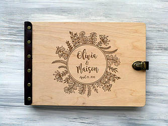 Весільна фотокнига з дерев'яною обкладинкою «Квітковий віночок» WPA-0007