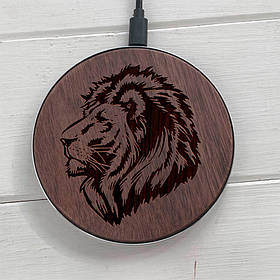 Швидка бездротова зарядка Fast Charger з дерева з гравіюванням Lion King "SkinWood" GrawFC-027