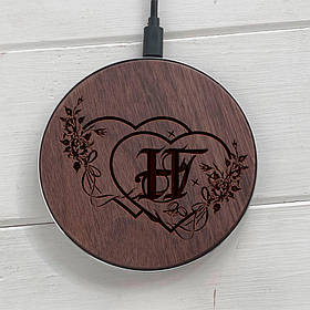 Бездротова Дерев'яна зарядка Fast Charger для телефону з гравіюванням Heart "SkinWood" GrawFC-051