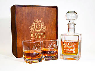 Подарунковий набір для віскі з гравіюванням імені Графін + 2 склянки DS-0023