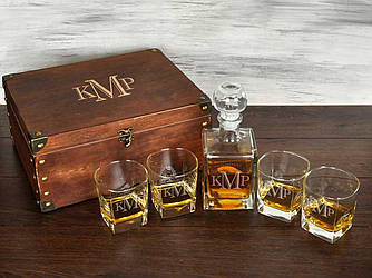 Стильний подарунковий набір для віскі з іменним гравіюванням Графін 500 мл та склянки 300 мл DS-0016