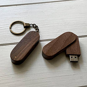 Флешка-Брелок USB з натурального дерева темна поворотна з індивідуальним гравіюванням від "SKINWOOD" FD-004