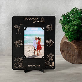 Дерев'яна фоторамка з індивідуальним гравіюванням Happy Summer від "SKINWOOD" SF-0014