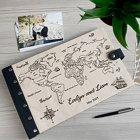 Дерев'яний фотоальбом з індивідуальним лазерним гравіюванням Карта світу від "SKINWOOD" FAL-1