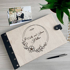 Дерев'яний фотоальбом з індивідуальним гравіюванням Квіти від "SKINWOOD" FAL-8