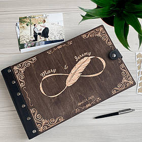 Альбом для фотографій у дерев'яній обкладинці з індивідуальним гравіюванням Нескінченність від "SKINWOOD" FAL-10