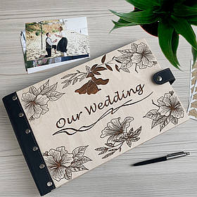 Фотоальбом у дерев'яній обкладинці з індивідуальним лазерним гравіюванням Магнолія від "SKINWOOD" FAL-11