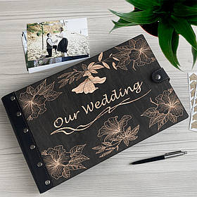 Дерев'яний фотоальбом з індивідуальним гравіюванням Магнолія А5/А4 на 25 сторінок "SKINWOOD" FA-21