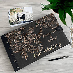 Деревянный фотоальбом с индивидуальной гравировкой Пионы от "SKINWOOD"  FAL-14