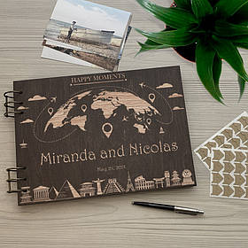 Фотоальбом у дерев'яній обкладинці з гравіюванням та кільцями Щасливі моменти від "SKINWOOD" FAL-34