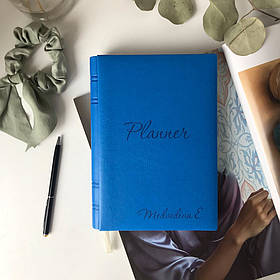 Блокнот із гравіюванням імені з екошкіри "Planner" Синій А5 RM02-14
