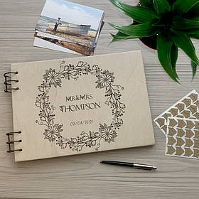 Деревянный альбом для фотографий из натурального дерева скольцами Цветочный венок"SKINWOOD" FA-9