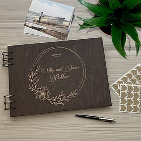 Альбом для фотографий и записей в деревянной обложке с гравировкой А5 / А4 на 25 страниц Цветы "SKINWOOD" FA-1