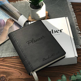 Нотатник з гравіюванням з натуральної шкіри "Planner" Чорний А5 RM03-04