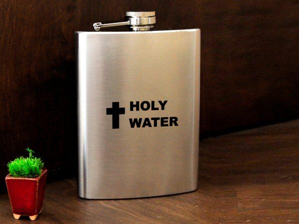 Фляга туристична подарункова з гравіюванням «Holy Water» для коньяку, віскі з нержавійки, 240 мл FL-0009, фото 1