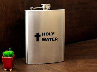 Фляга туристична подарункова з гравіюванням «Holy Water» для коньяку, віскі з нержавійки, 240 мл FL-0009