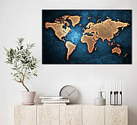 Картина на холсте на стену для интерьера/спальни/офиса DK Карта мира в лазурных тонах 60x100 см (MK10118_M)