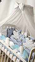 Комплект сменного постельного белья "Облачко с косичкой" . Балдахин, подушка, простынь, одеяло, защита. Blue