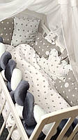 Комплект сменного постельного белья "Облачко с косичкой" . Балдахин, подушка, простынь, одеяло, защита. Grey