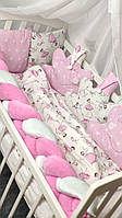 Комплект сменного постельного белья "Облачко с косичкой" . Балдахин, подушка, простынь, одеяло, защита. Pink