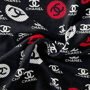 Тканина плательна штапель Бренді Chanel 3 чорний, Написи, фото 2