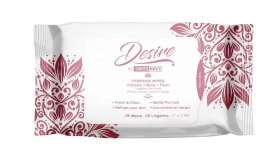 Жінки, які очищають серветки для тіла і обличчя Desire by Swiss Navy Feminine Wipes 25 шт
