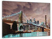 Картина на холсте на стену для интерьера/спальни/офиса DK Ночной Бруклинский мост 60x100 см (MK10158_M)