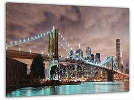 Картина на полотні на стіну для інтер`єру/спальні/прихожої DK Нічний Бруклінський міст 60x100 см (MK10158_M)