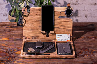 Органайзер з дерева на робочий стіл для телефону та годинника Samsung «iBook Galaxy»