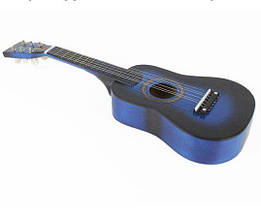 Гітара дерев'яна шестиструнна дитяча ігрова струни металеві медіатор запасна струна синій колір