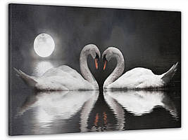 Картина на полотні на стіну для інтер`єру/спальні/прихожої DK Лебеді на фоні місяця 60x100 см (MK10123_M)