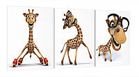Модульная картина на холсте на стену для интерьера/спальни/офиса DK Детские - три жирафа 70x150 см (MK30293_B)