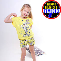 Піжама дитяча з шортами світится у темряві Бакс Банні жовта