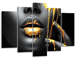 Модульна картина на полотні на стіну для інтер`єру/спальні/прихожої DK Чорно-біла дівчина в золоті 80x125 см (MK50234)