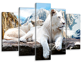 Модульна картина на полотні на стіну для інтер`єру/спальні/прихожої DK Білий лев у горах 80x125 см (MK50197)