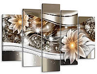 Модульная картина на холсте на стену для интерьера/спальни/офиса DK Абстракция - белые цветы 80x125 см