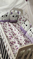 Комплект сменного постельного белья Котики. Балдахин, бант, подушка, простынь, защита. Розовый