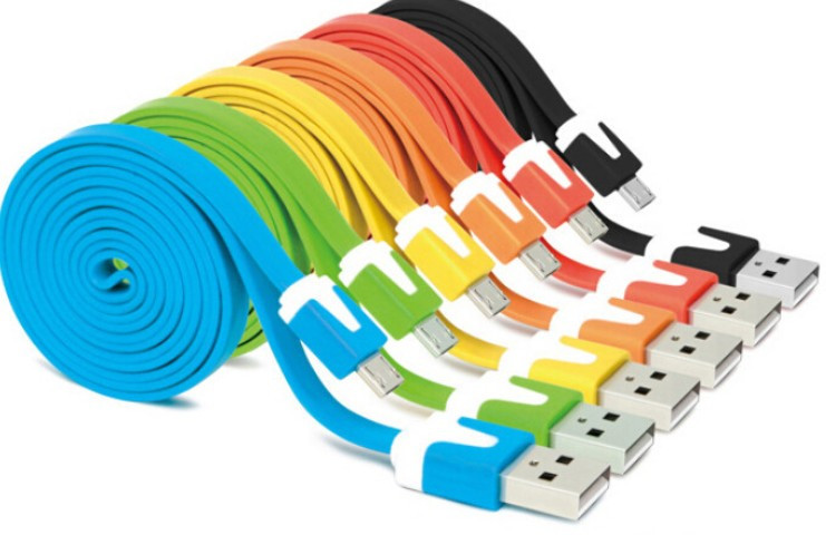 Кабель USB-micro USB 1 м плоский кольоровий, фото 1