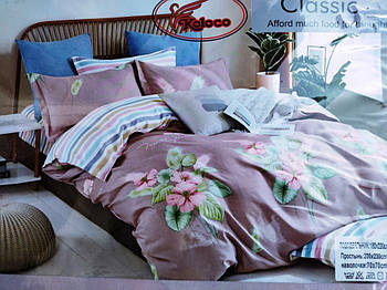 Двоспальні постільні комплекти Фланель "Квіти на рожевому"