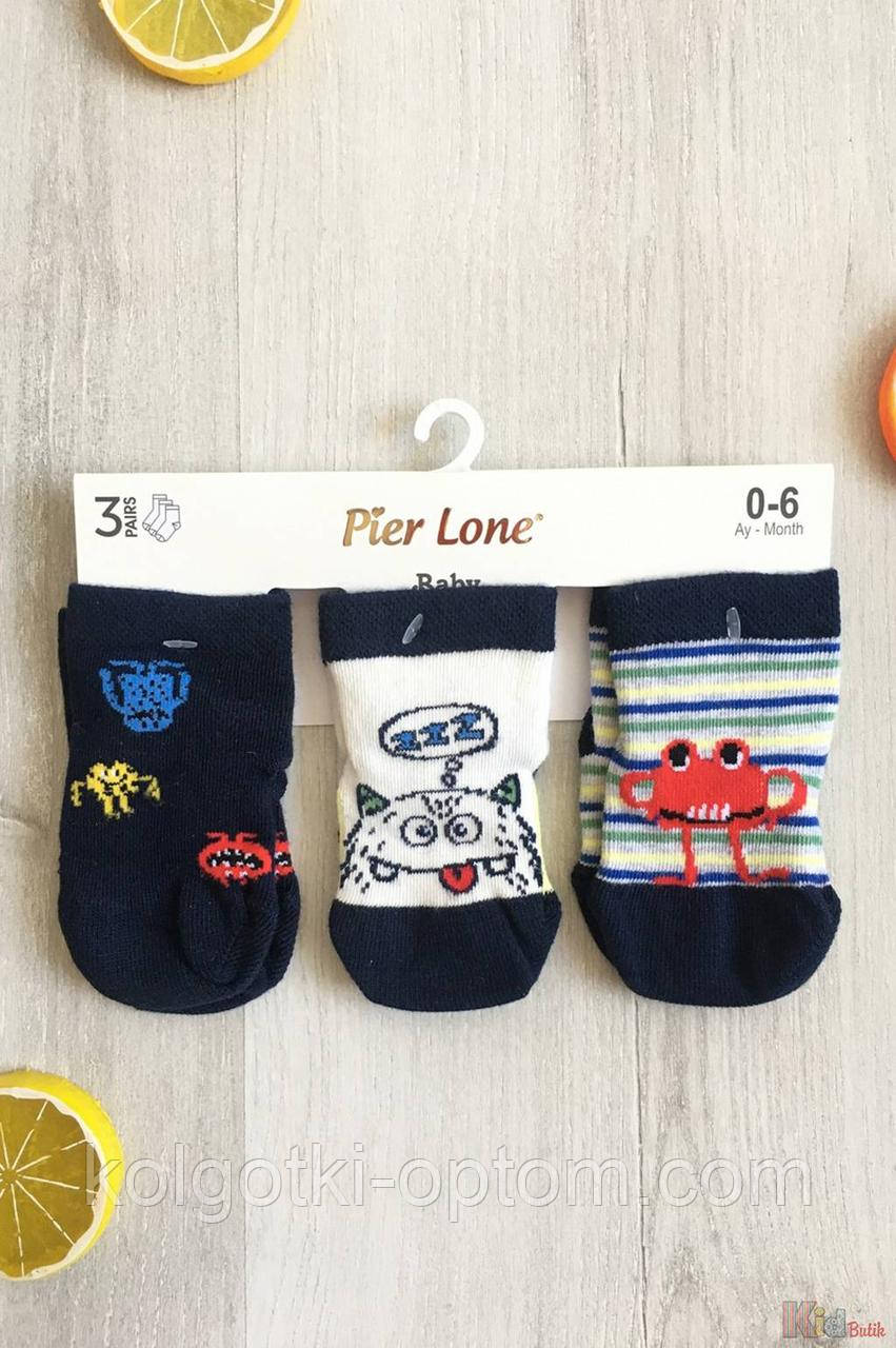 ОПТОМ Шкарпетки 3 пари з монстриками для хлопчика (7/0-3 міс.)  Pier Lone 8681788518950