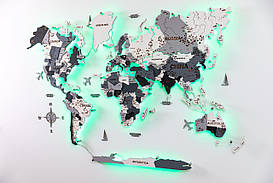 Дерев'яна карта світу на стіну CraftBoxUA з led підсвічуванням