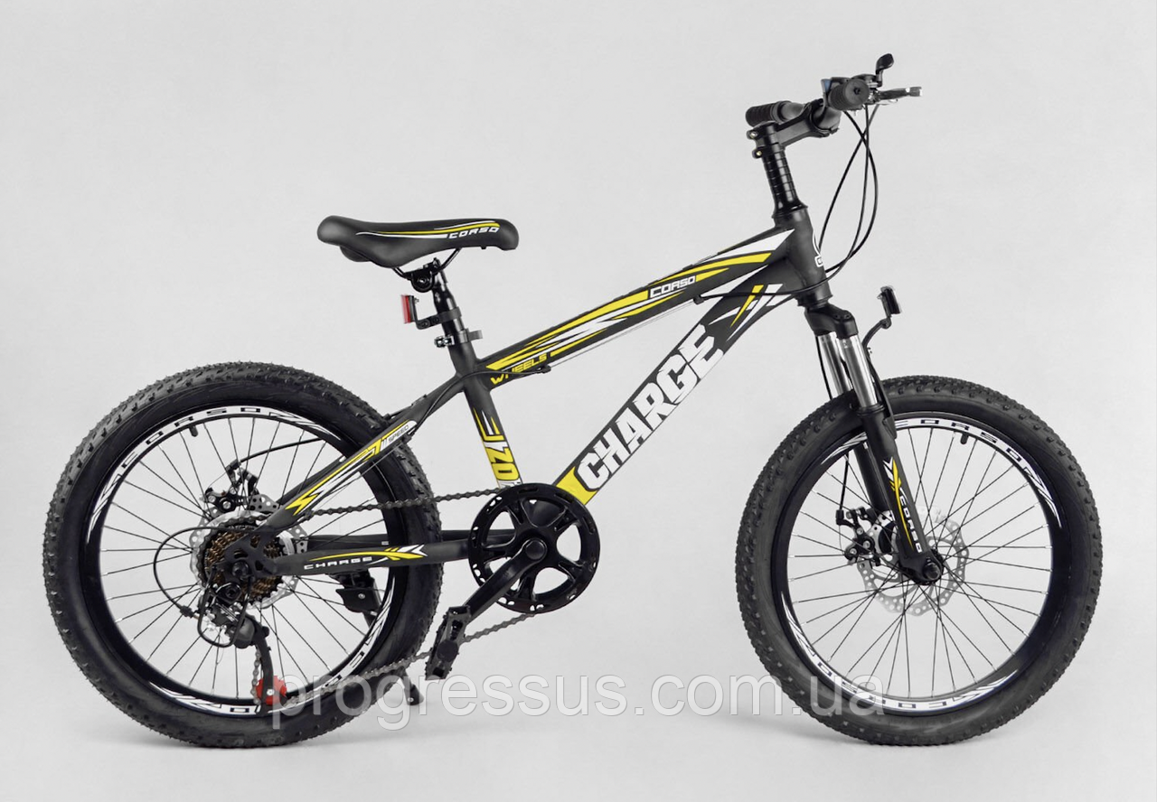 Дитячий спортивний велосипед Corso 20 дюймів чорний-жовтий/спортивний підлітковий велосипед