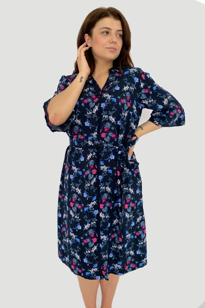 Літня сукня міді з квітковим принтом Finn Flare S18-12018V-101 темно-синя M, фото 1