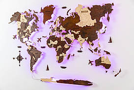 Дерев'яна карта світу на стіну CraftBoxUA з led підсвічуванням